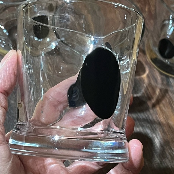 Set of 5 Hand Blown Art Glass Clear w/Black Spots Whiskey Glass Barware Juice - Picture 4 of 7